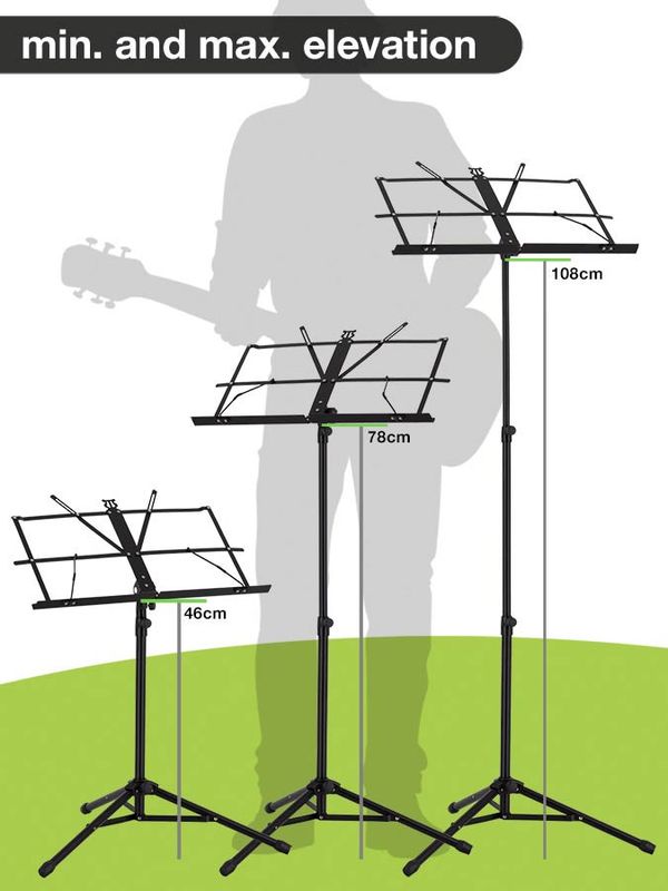 Boston Notestativ svart med bag . (min 46cm- max108cm)